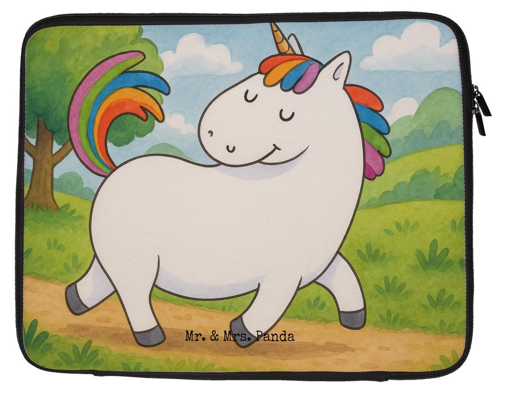 Mr. & Mrs. Panda Laptop Tasche Einhorn Stolzieren Design 20 x 28 cm - Weiß - Geschenk, Reiten, Unicorn, Laptophülle, Laptoptasche, Case, Schutzh...