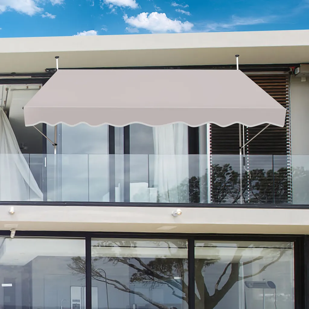 Clanmacy Tenda da Sole per Balcone 3,5M Beige | Montaggio Senza Fori