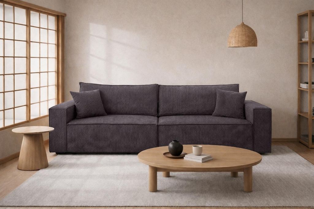 Kaiser Möbel Sofa mit Schlaffunktion und Bettkasten, Cordstoff Poso, Dunkelgrau, BEST SCORNER