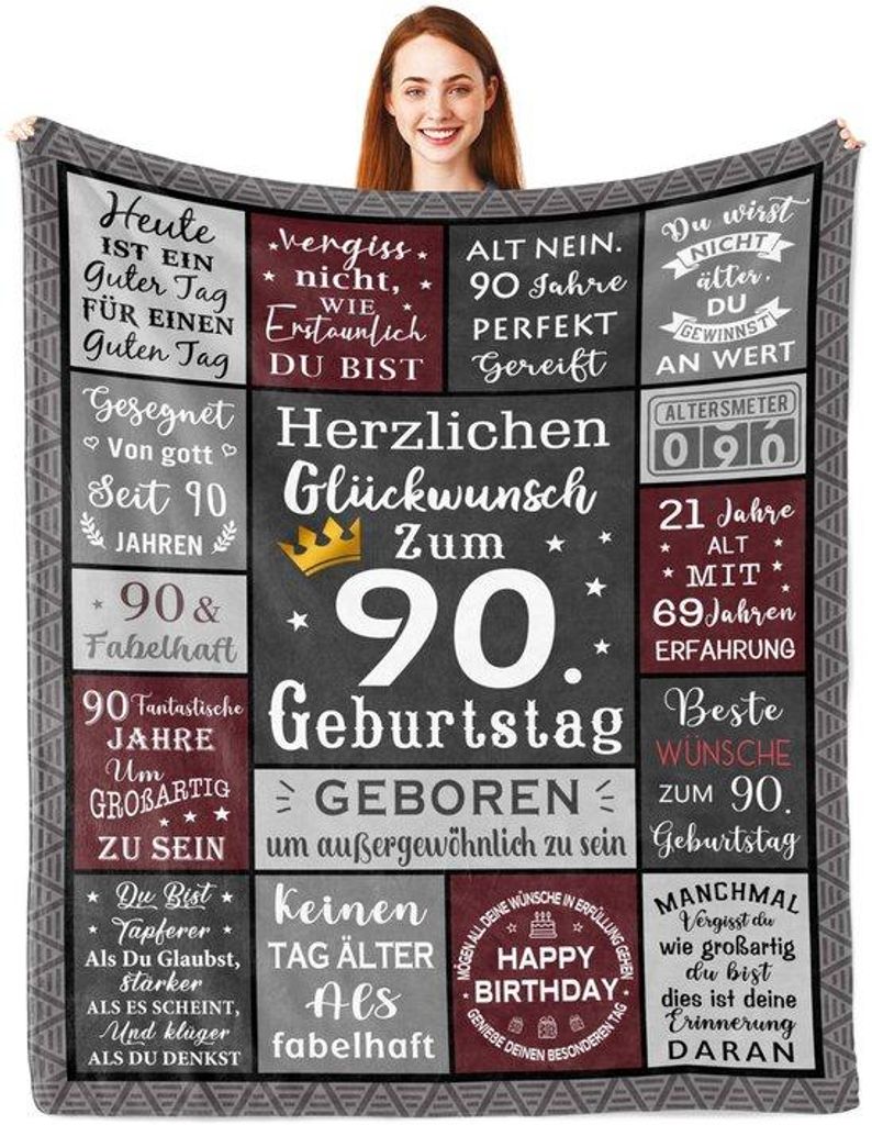 Geschenk für 90. Geburtstag, 90 Jahre alter Mann, Geschenk für Opa und Papa, 90. Geburtstag Dekoration, Geschenk 90 Jahre alter Mann, 150x130 cm ...