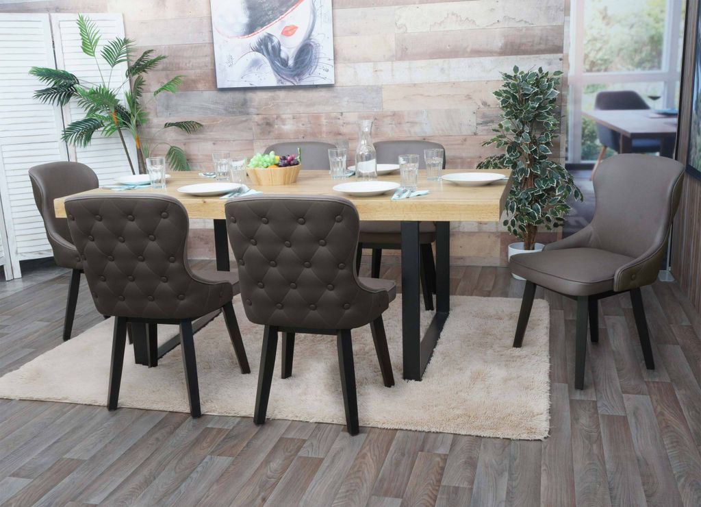6er-Set Esszimmerstuhl MCW-M60, Polsterstuhl Küchenstuhl Lehnstuhl Stuhl, Stoff/Textil Massiv-Holz dunkelgrün-grau