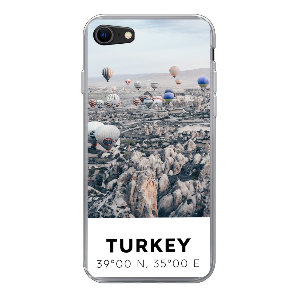 MuchoWow Handyhülle Schutzhülle Hülle für iPhone SE 2020 Türkei - Felsen - Luftballons Silikon Softcase Handy Hülle - Kartenbesitzer