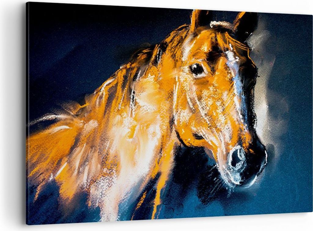 Bild auf Leinwand - Leinwandbild - Pferd Natur Tier - 100x70cm - Wand Bild - Wanddeko - Wandbilder - Leinwanddruck - Bilder - Kunstdruck - Wanddeko...