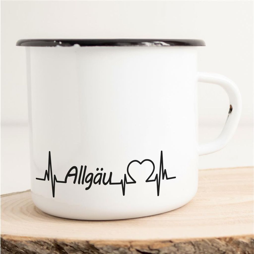 Huuraa Emaille Tasse Allgäu Geschenk Kaffeebecher Vintage 300ml Allgäu Präsent