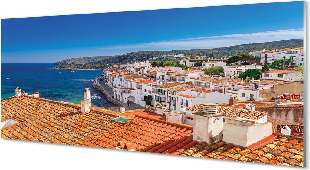 Glasbilder 125x50 Wandkunst Spanien Stadt Berge Meer
