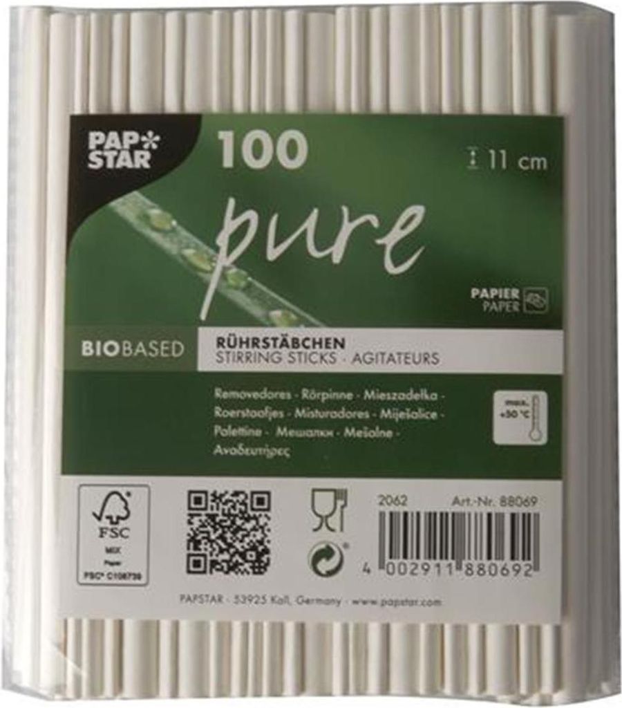 Papstar 88069, Einweg-Rührstab, Papier, Weiß, 100 Stück(e) Produktbild 