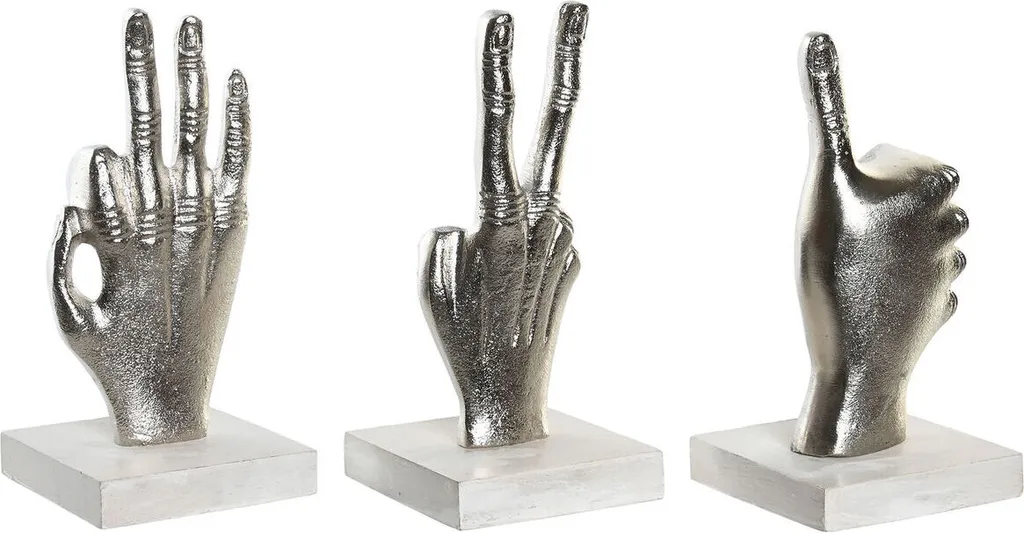 Statue Décorative Main Argentée en Lot de 3 Pièces - Design Moderne