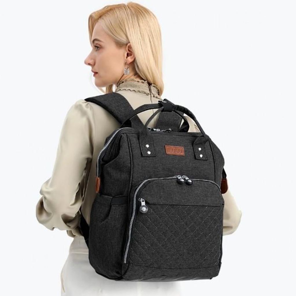 Schwarzer Rucksack – Wickeltasche für Mütter für Fläschchen Produktbild 