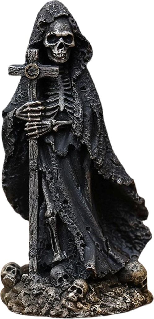 Sensenmann-Statue, Halloween, schwarze Horror-Robe, Skulptur, gotische Harzfigur Santa Muerte für Halloween, Innen-, Bücherregal- und Schreibtisc...