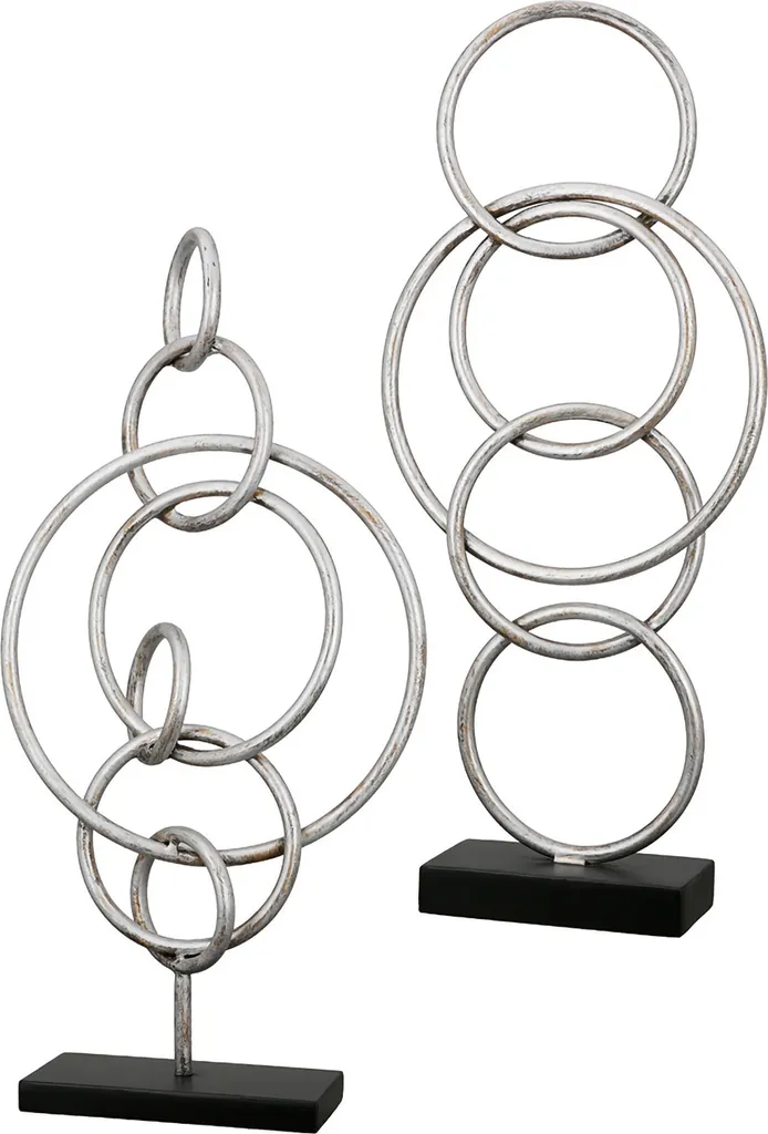 Gilde Sculpture Combine en Métal Argenté 52cm - Lot de 2 Réf 74132