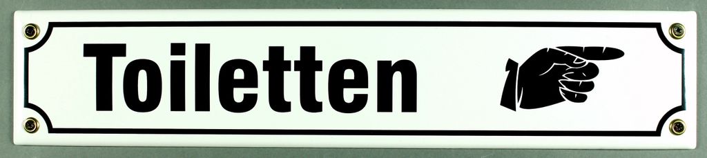 Strassenschild Toiletten Hand rechts 40x8 cm Email Strassen Schild Emaille WC Toilette