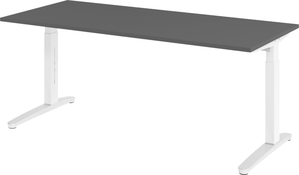 bümö Schreibtisch Serie-XB - Nachbildung: Graphit, Größe: 180 x 80 cm, Gestell: Weiß/Alu poliert