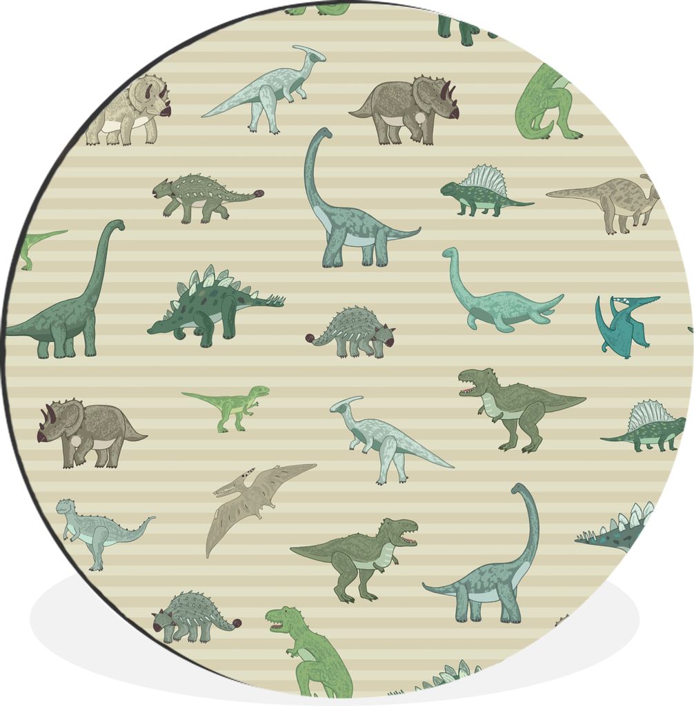 MuchoWow Aluminium Wandkreis Dinosaurier - Braun - Grün - Jungen - Mädchen - Kinder Ø 60 cm Wanddeko Modern Wohnzimmer - Wand Kreis - Wandbild...