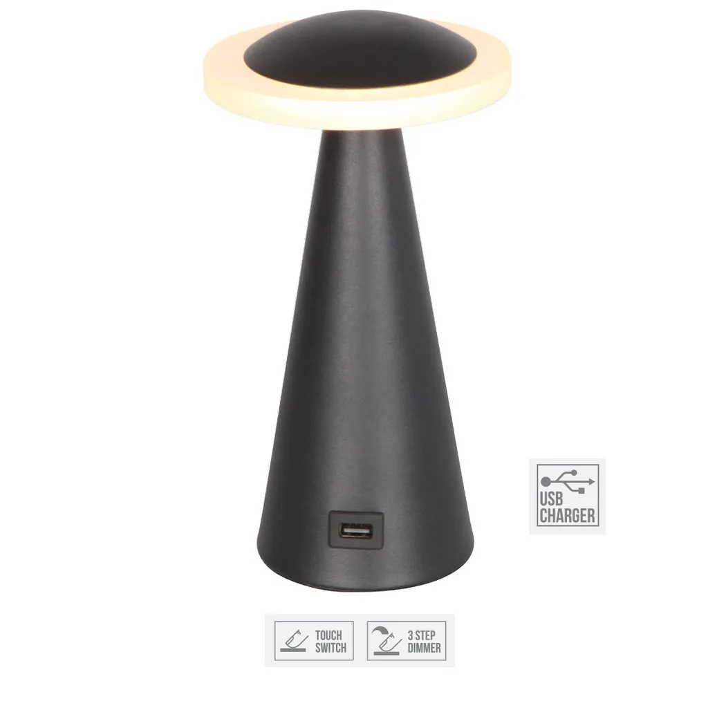 Lampe de bureau LED tactile intensité variable noire avec port USB TAPER