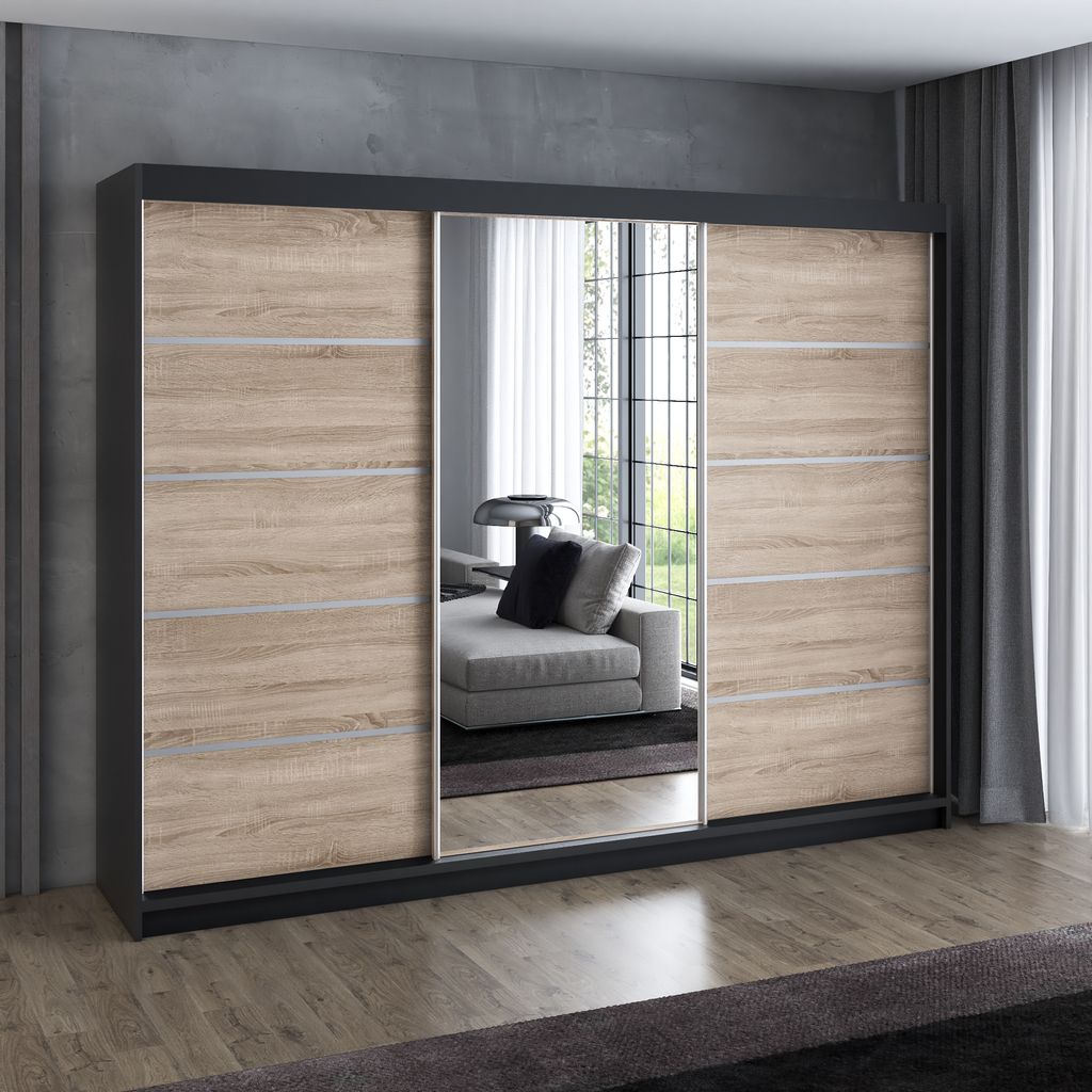 Schwebetürenschrank 200 cm, 3-türig, mit Spiegel & 4 Produktbild 