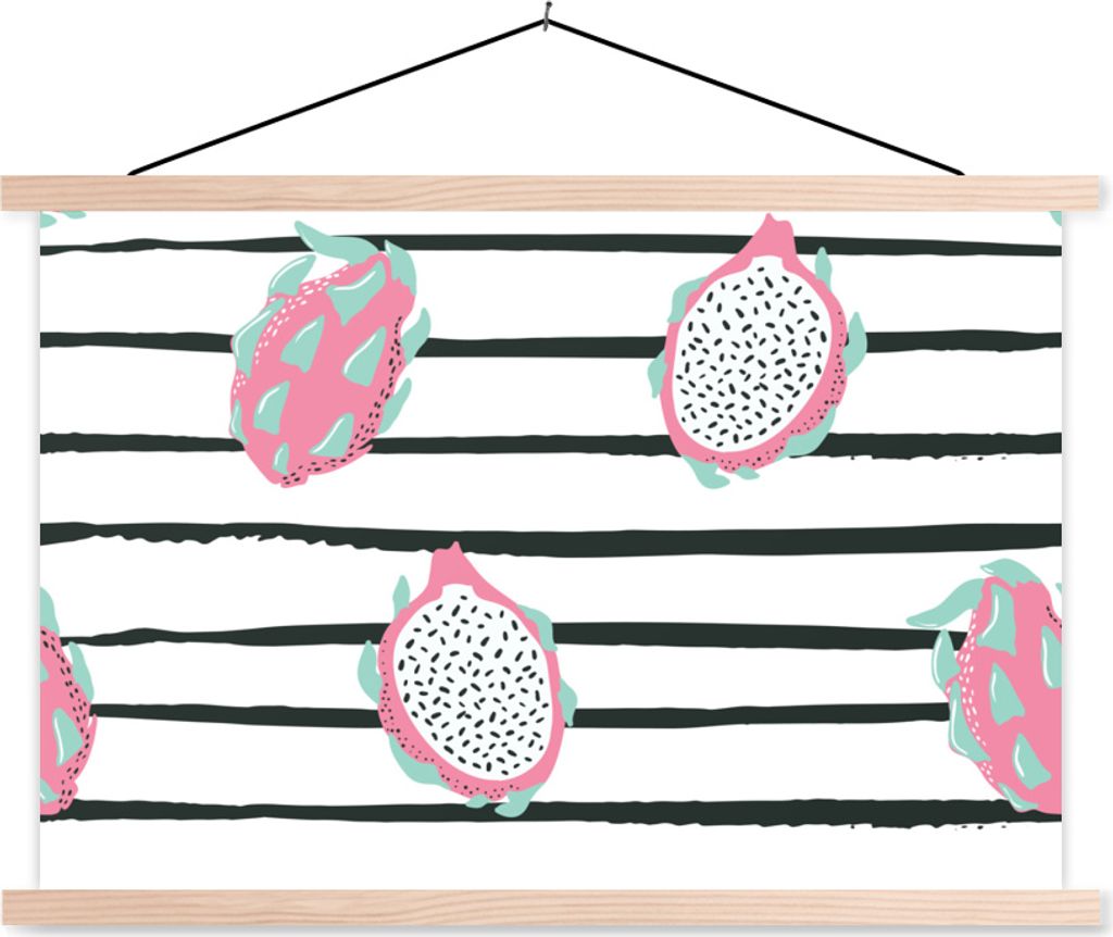 MuchoWow Textilposter Sommer - Obst - Streifen 60x40 cm mit holzfarbenen Rahmen - Bilder