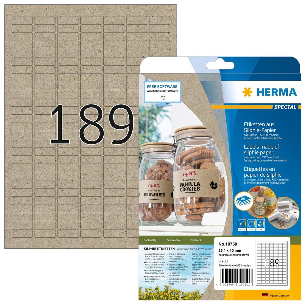 HERMA Etiketten aus Silphie-Papier 25,4 x 16 mm naturbraun 3.780 Etiketten