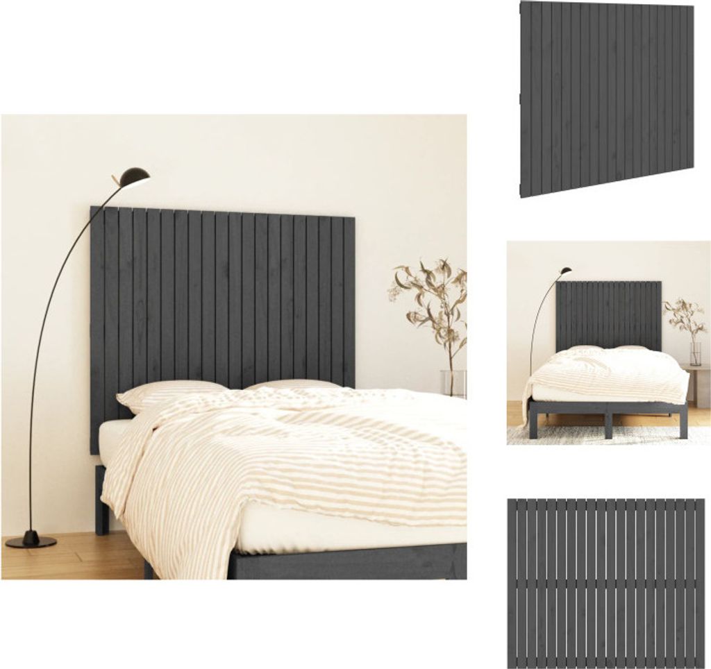 vidaXL Wand-Kopfteil Grau 127,5x3x110 cm Massivholz Kiefer - Kopf- & Fußenden