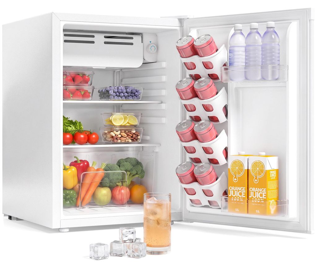 HOMCOM 72,5 L Mini Kühlschrank mit Gefrierfach, Obst- und Produktbild 