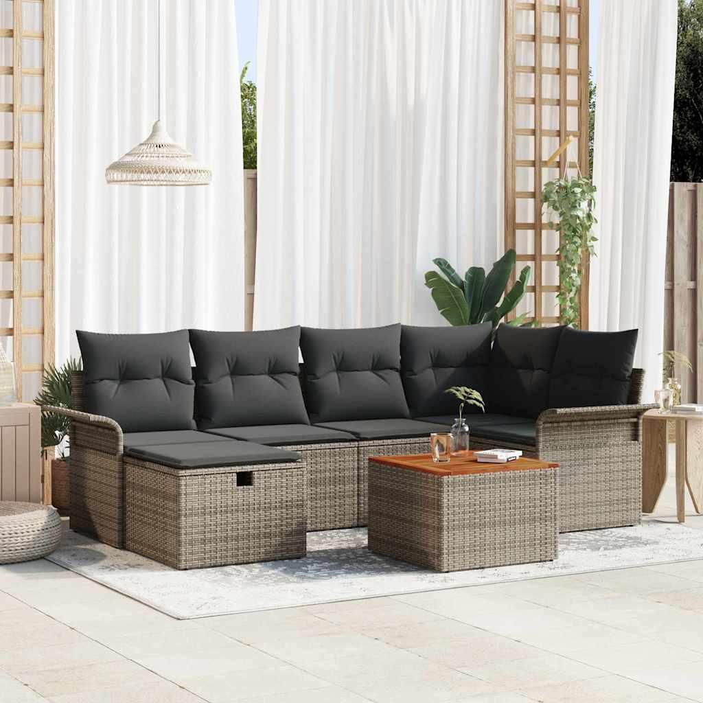 Maison Exclusive - Gartensofa-set mit Kissen mit Speicher 7 pcs Grau Poly-Rattan