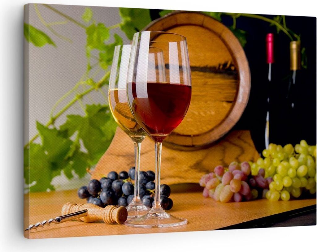 Bild auf Leinwand - Leinwandbild - Alkohol Fass trinken Flasche - 70x50cm - Wand Bild - Wanddeko - Leinwanddruck - Bilder - Kunstdruck - Wanddekora...