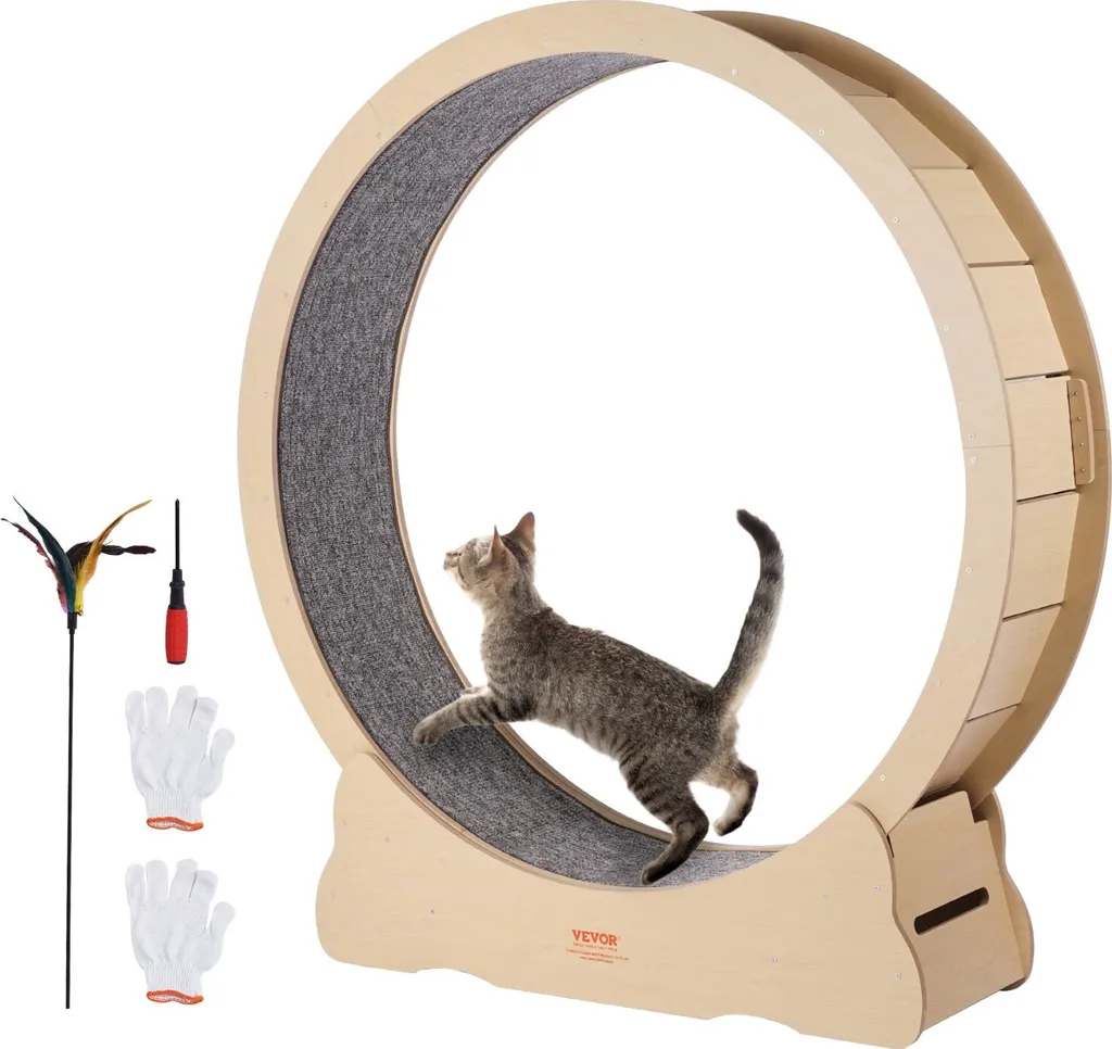 Ruota per Gatti 132cm in Legno con Tiragraffi | Fitness Felino Indoor