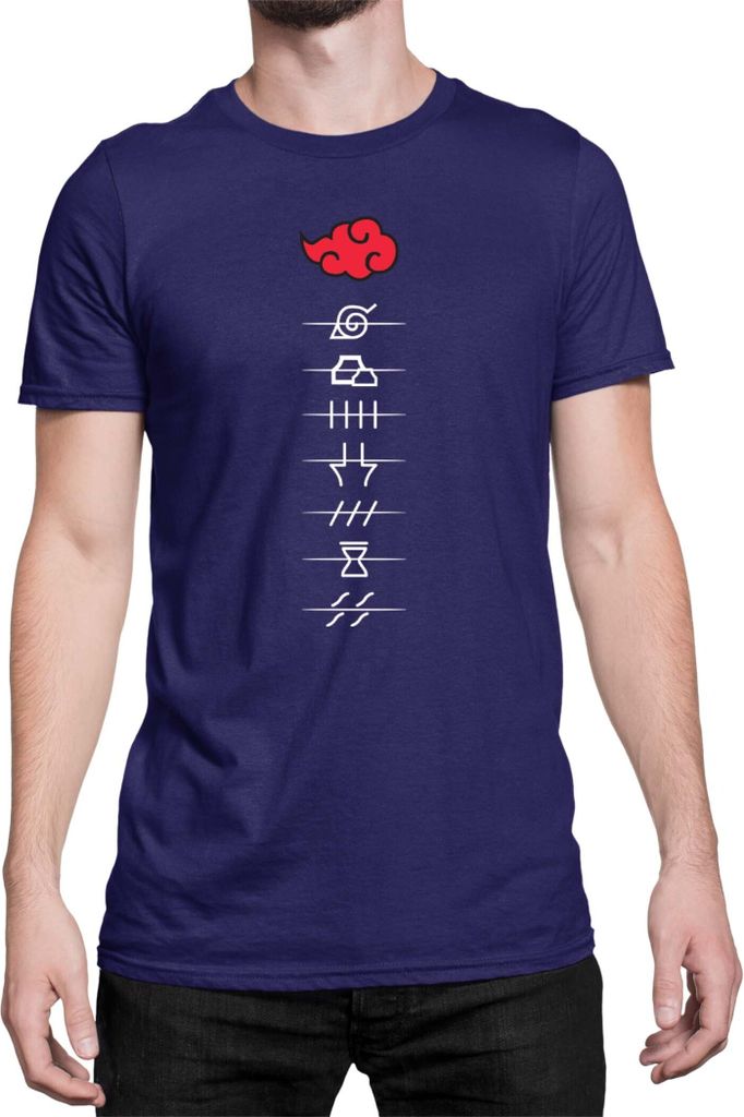 Herren T-Shirt Japan Anime Manga Naruto Akatsuki Members Village Symbols, Man 3XL / Dunkelblau