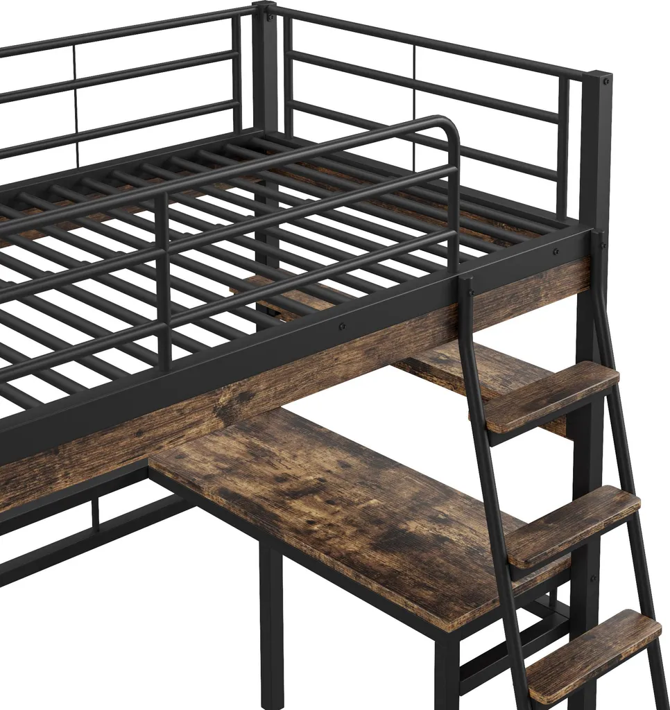 Lit Combiné Enfant 90x200 cm avec Bureau Intégré et Rangement Noir