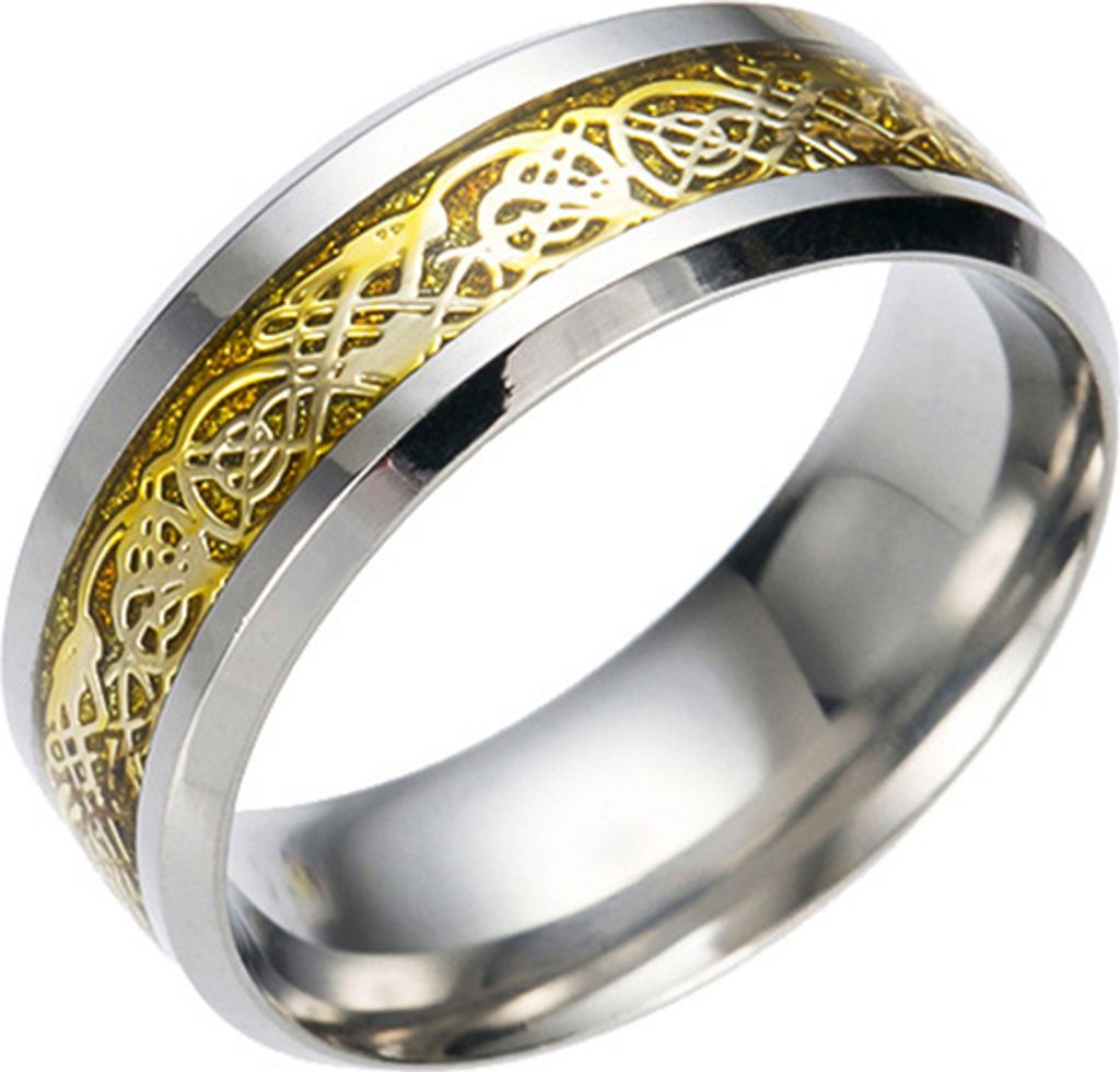 Stilvolle Männer Titan Stahl Glatte Oberfläche Ehering Fingerring Schmuck Geschenk-Gold + Gold,US 6