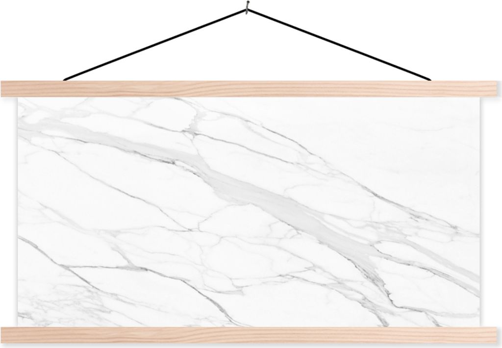 MuchoWow Textilposter Marmor - Weiß - Linie - Muster - Luxus - Marmoroptik 60x30 cm mit holzfarbenen Rahmen - Dekoration