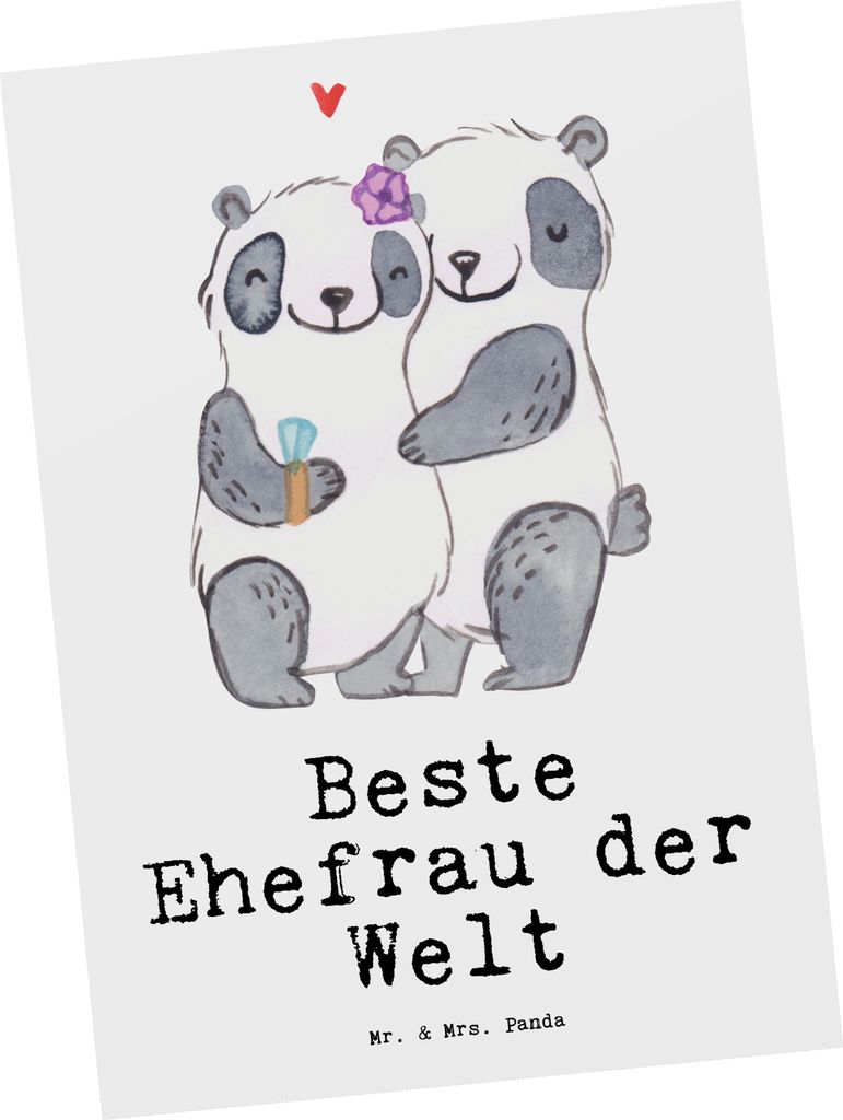 Mr. & Mrs. Panda Postkarte Panda Beste Ehefrau der Welt - Weiß - Geschenk, Freundin, Fotokarte, Hochzeit, Postkarten, Ansichtskarten, Frau, Grußk...