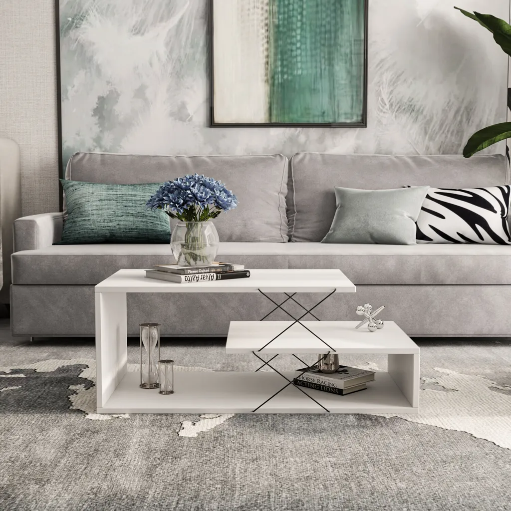 Table basse de salon blanche 100x40x50 cm idéale pour petit espace