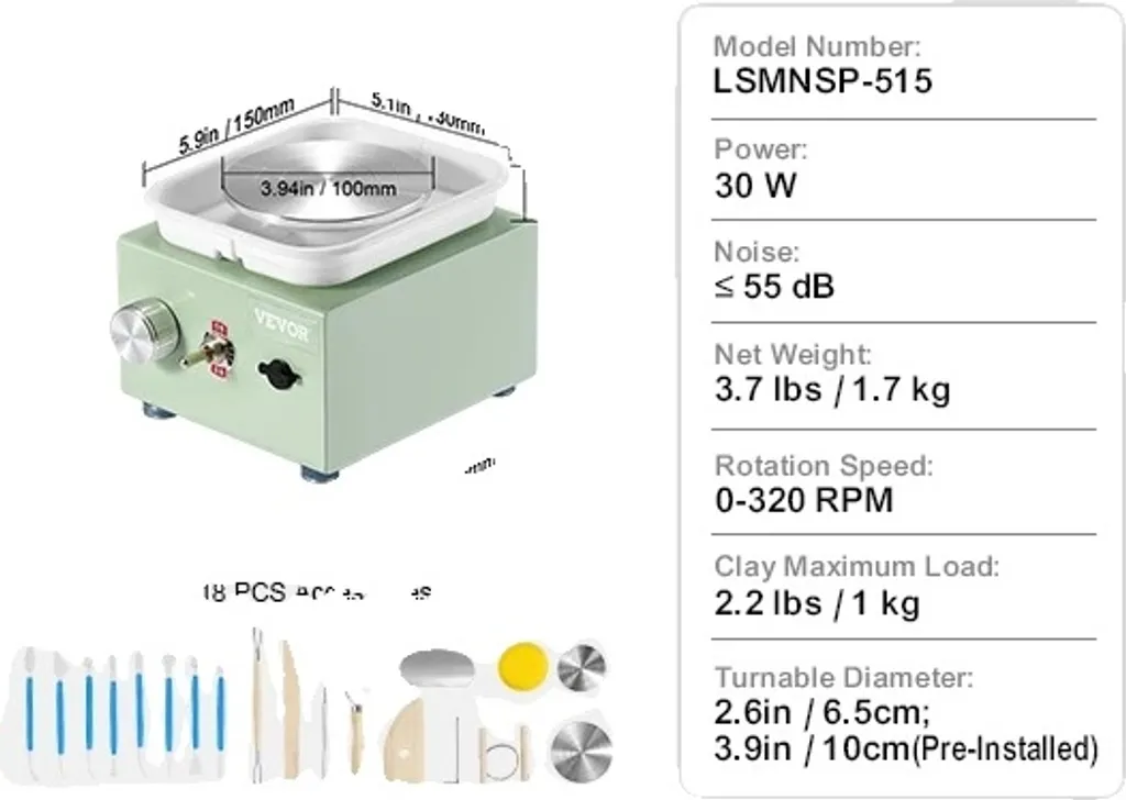 Mini Tour de Potier 30W - Vitesse 320 tr/min - Capacité Argile 1kg