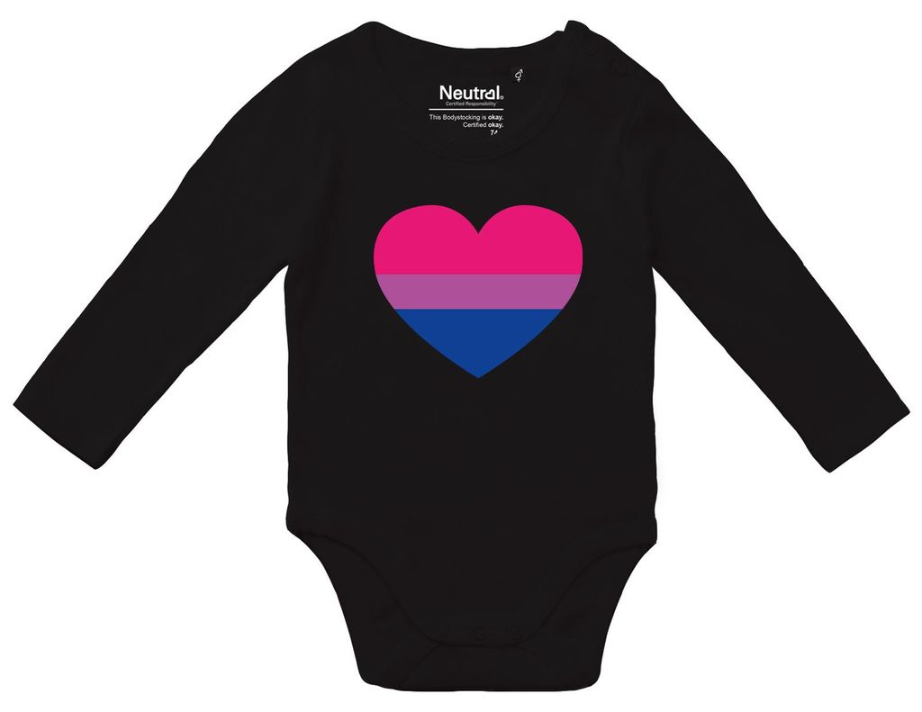 Huuraa Baby Body Bi*sexuell Pride Flagge LGBTQ Herz 68 Black Baumwolle Fairtrade Langarmbody Geschenkidee