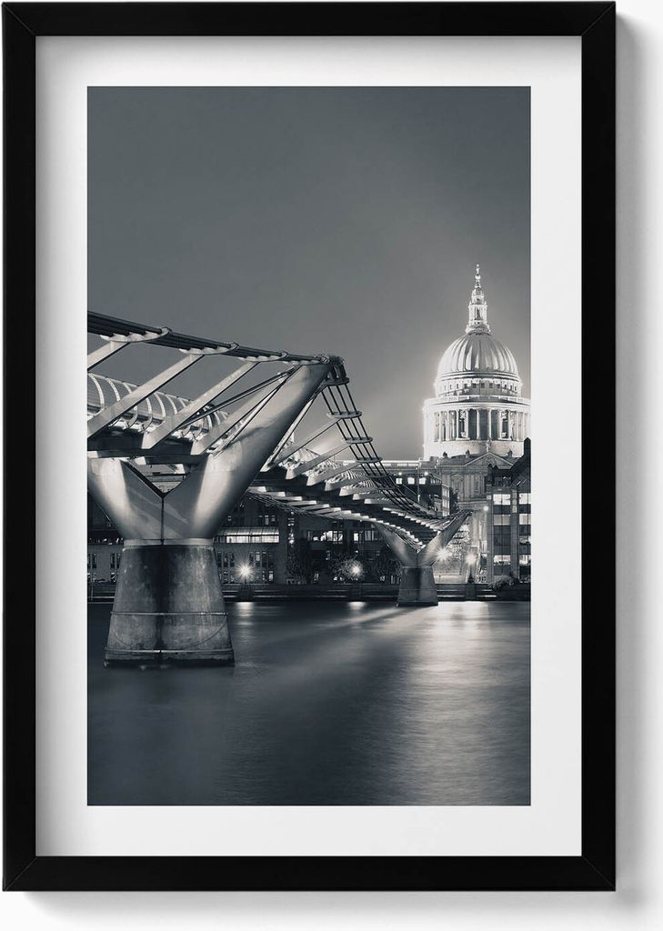 Schwarz-weiße Stadtlandschaft– Wandbild mit Rahmen – Gerahmtes Bild – Wanddekoration – 40x60 cm – Schwarz