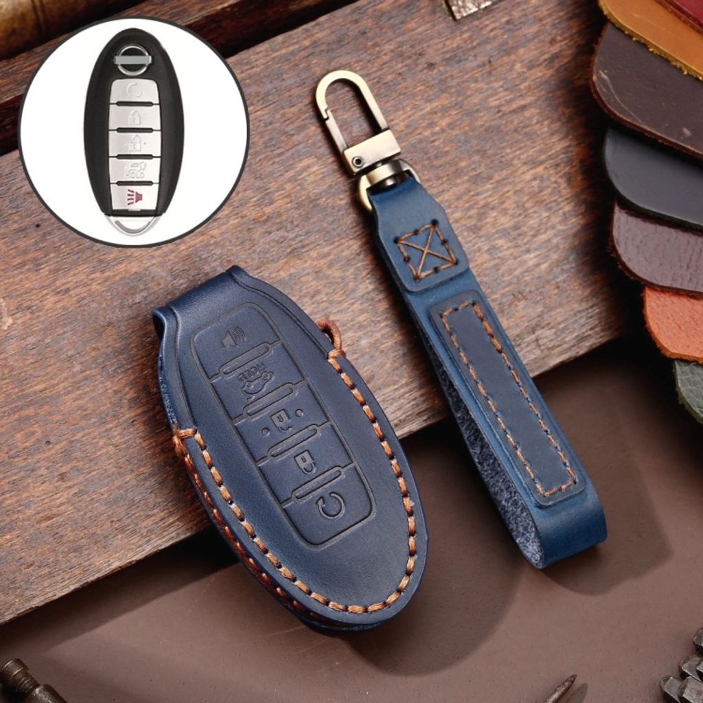 Für Nissan 5-Knopf Horn Hallmo Auto Cowhide Leder Schlüssel Produktbild 