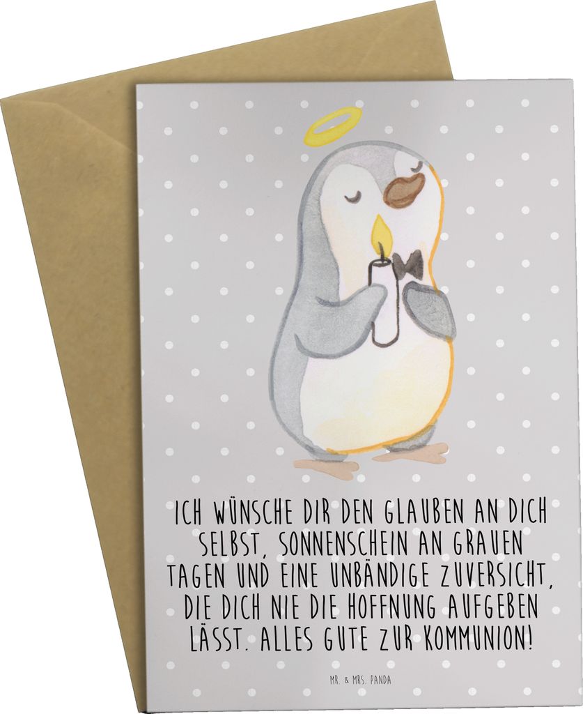 Mr. & Mrs. Panda babykarte Pinguin Kommunion - Grau Pastell - Geschenk, weihnachtskarten, Glauben, einladungskarten, osterkarte, Dankeschön, danke...