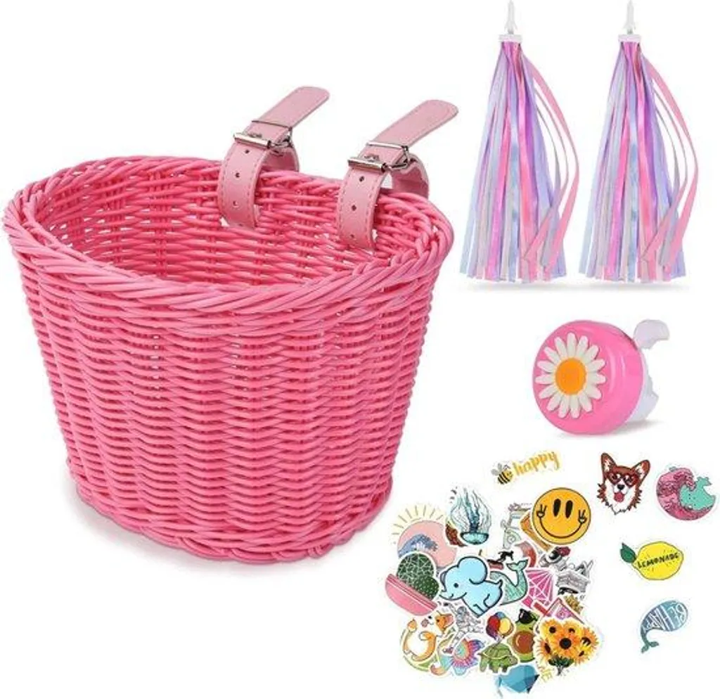 Panier de vélo tressé pour enfant avec kit de décoration complet