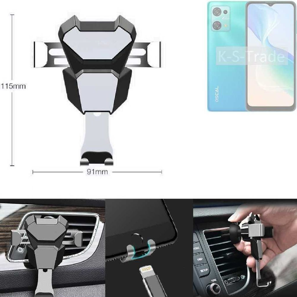 K-S-Trade Lüftungshalterung kompatibel mit Blackview Oscal C30 Pro kompakte Handy-Halterung Lüftungsschlitz Lüftungsgitter Autohalterung KFZ