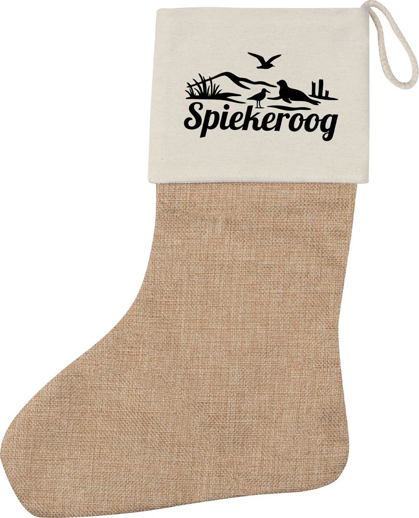 Huuraa Weihnachtsstrumpf Spiekeroog Strandmotiv Beige Jute Kaminstrumpf Geschenkidee