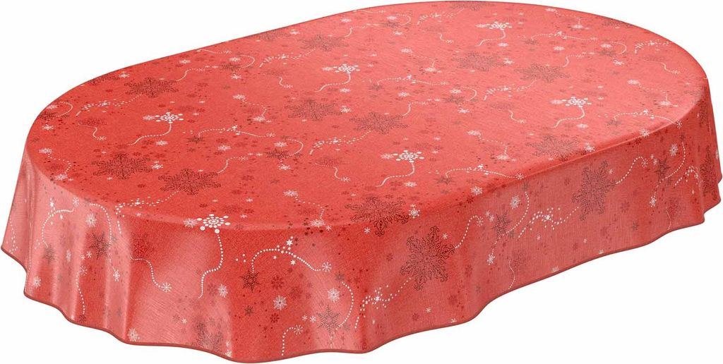 Tischdecke Wachstuch Weihnachten Rot Robust Wasserabweisend Oval Breite 140 cm Länge 180 cm