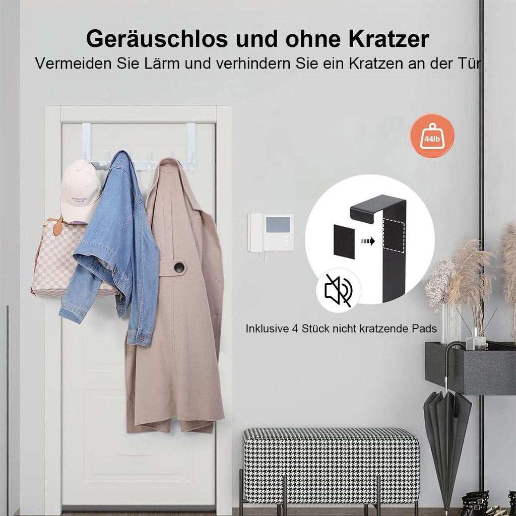 Über-Tür-Garderobenhaken 6-fach – 2er Set Türhaken Weiß