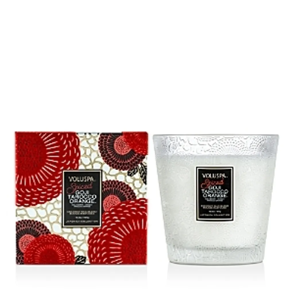 Bougie Voluspa Anti-Odeur Goji et Orange Tarocco Longue Durée Verre