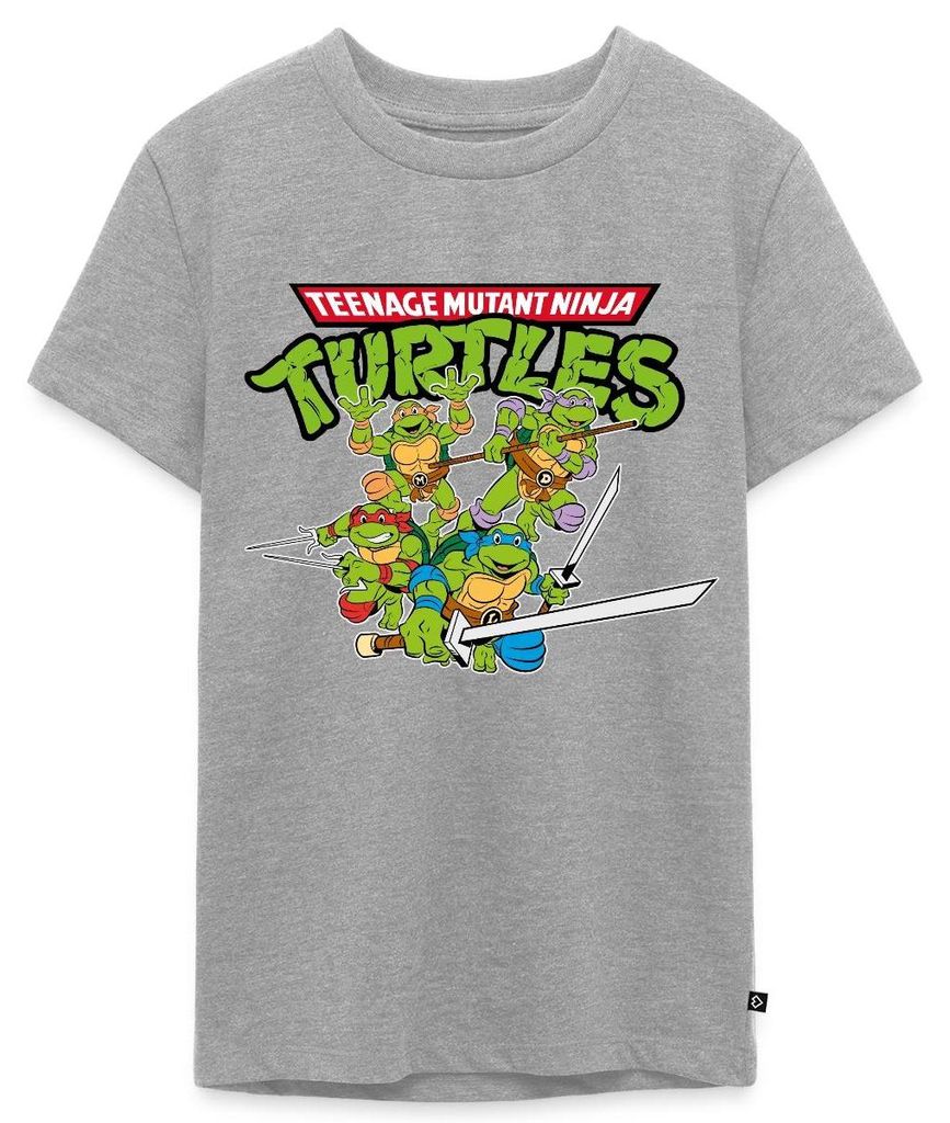 Spreadshirt Teenage Mutant Ninja Turtles Logo Teenager Premium T-Shirt, 158/164 (12 Jahre), Grau meliert