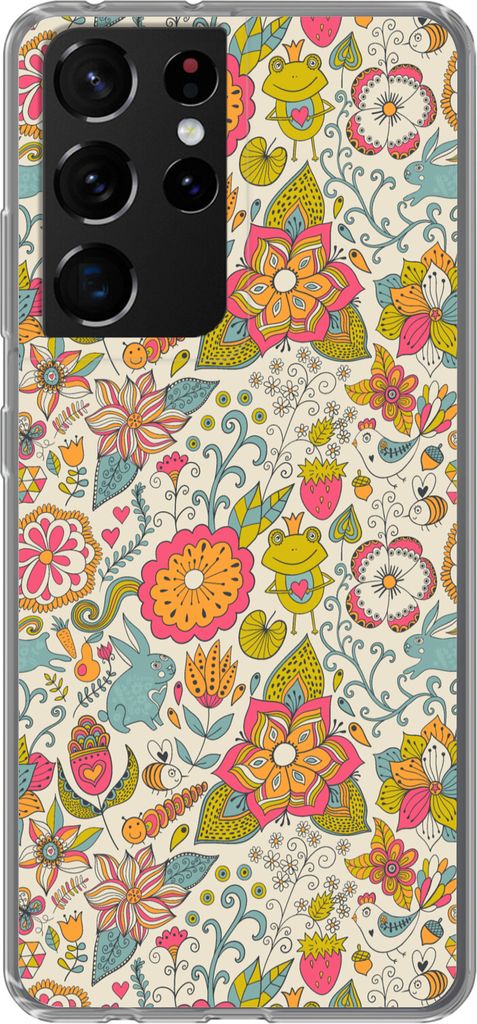 MuchoWow Handyhülle Schutzhülle Hülle für Telefoonhoesje Samsung Galaxy S21 Ultra Mädchen - Kaninchen - Frosch - Muster - Mädchen - Kinder ...