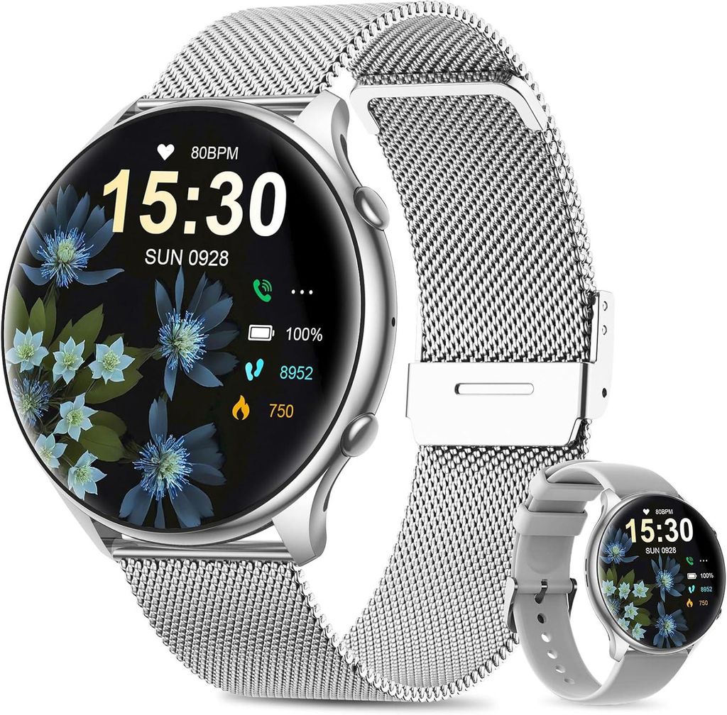 SLOKSFil Damen Smartwatch mit Telefonfunktion, 1.39" HD Fitnessuhr, 120+ Sportmodi, Zyklus- & Herzfrequenz-Tracking, IP67, iOS/Android