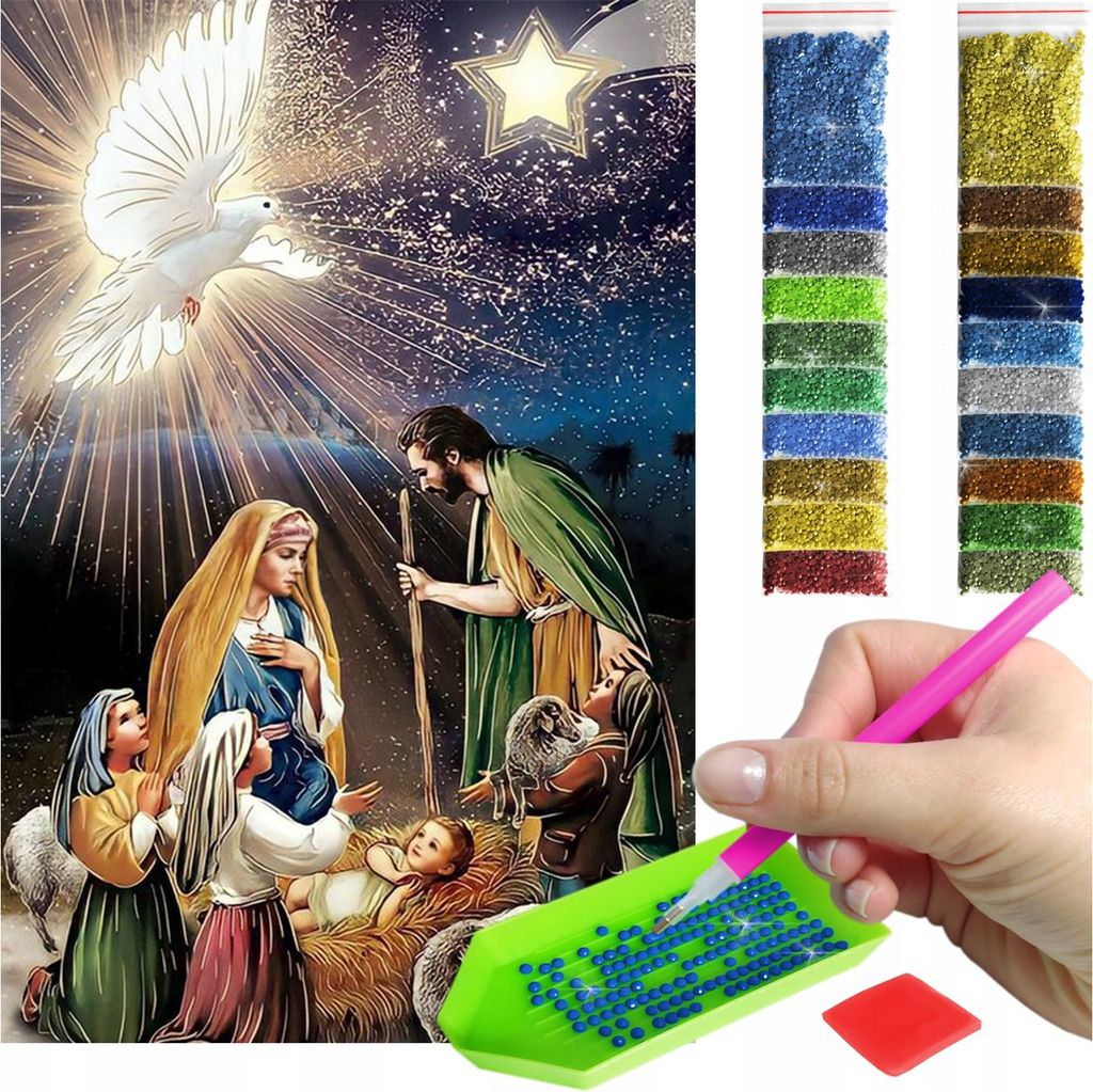 ARTULIO Diamond Painting Set - Weihnachtskrippe mit heller Bethlehemsstern-Nacht - 60 x 40 cm - Groß XXL - Diamant Painting, Bilder DIY