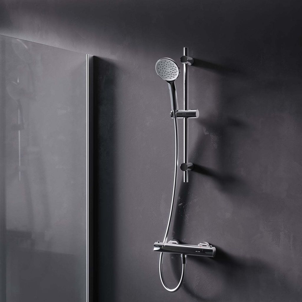 Duschset mit Armatur Set für Dusche Thermostat Duscharmatur und Duschsäule Handbrause Brauseset Thermostat AM.PM, Chrom