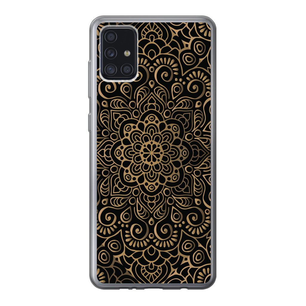 MuchoWow Handyhülle Schutzhülle Hülle für Samsung Galaxy A52 5G Goldenes Muster auf schwarzem Hintergrund Silikon Softcase Handy Hülle - Ums...