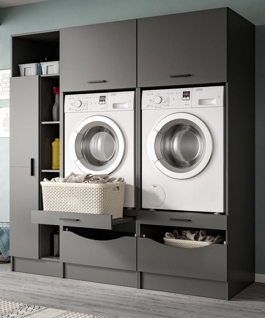 Waschmaschinenschrank "Flexy" in grau Set 3-teilig 182 x Produktbild 